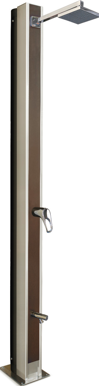 Pool-Solardusche Poseidon 30l mit Sichtholzeinlage, Edelstahl-Säule, Kopf- und Fußbrause