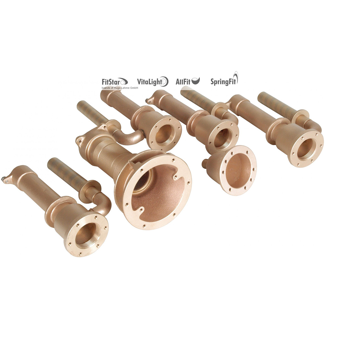 Detailansicht der sechs bronzefarbenen Einbausätze für die Lahme Massageanlage