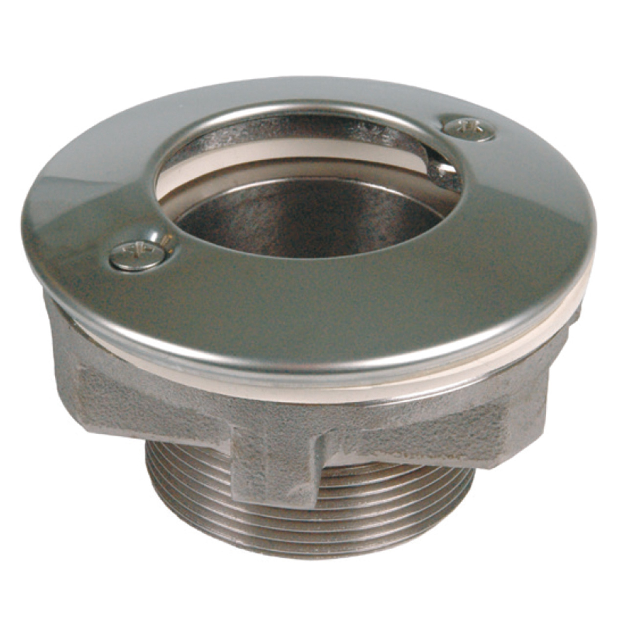 Lahme Steckverschluss Grundelement G2 AG, Detailansicht der glänzenden Edelstahlblende und des Gewindes