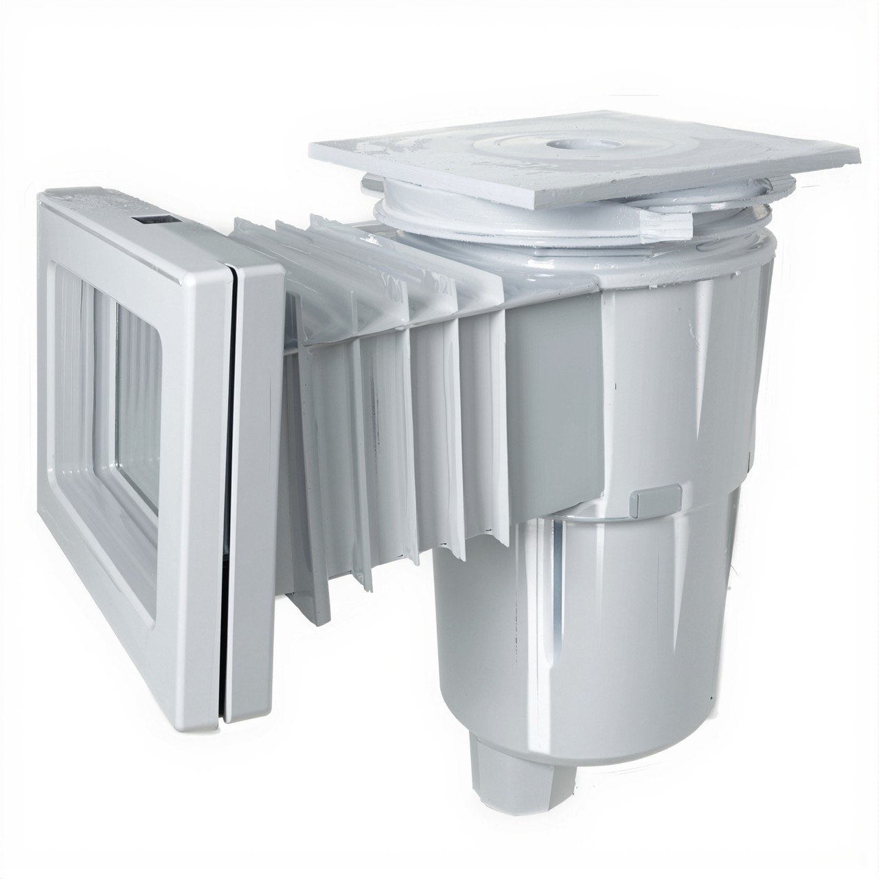 Weißer Skimmer 6° geneigt für GfK Becken, von vorne und leicht schräg oben gesehen.