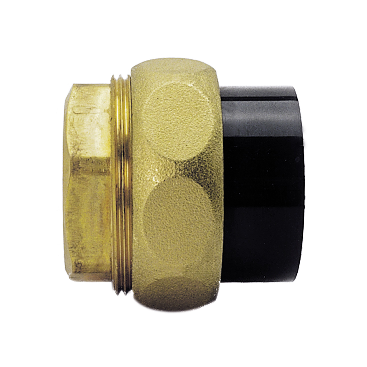 Detailansicht der Übergangsverschraubung PVC/Rotguß mit 32 mm Klebemuffe und 1" Innengewinde