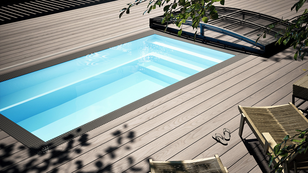 Albixon PP Pool Mini Qbig 2,25x3,75 Weiß – Sydney Poolüberdachung Detailaufnahme des Albixon PP Pool Mini Qbig in Weiß (2,25 x 3,75 m) mit Sydney Poolüberdachung