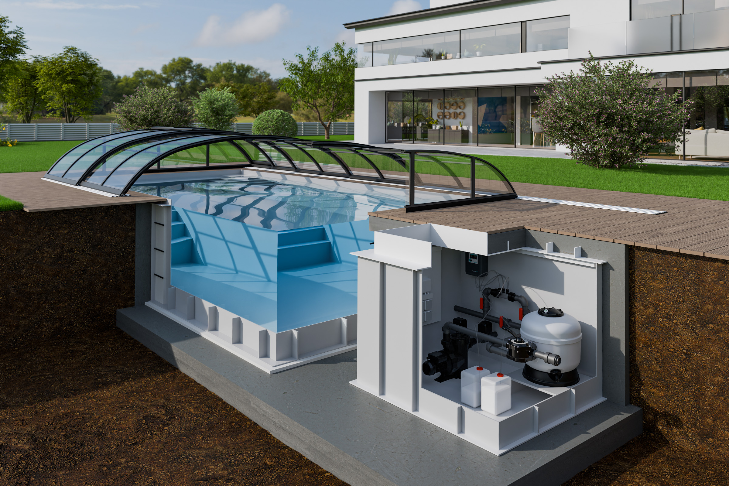 elite-pool-pp-skimmerbecken-technik-schnitt-a Skimmerbecken Elite PP Plus Pool 4x11 m