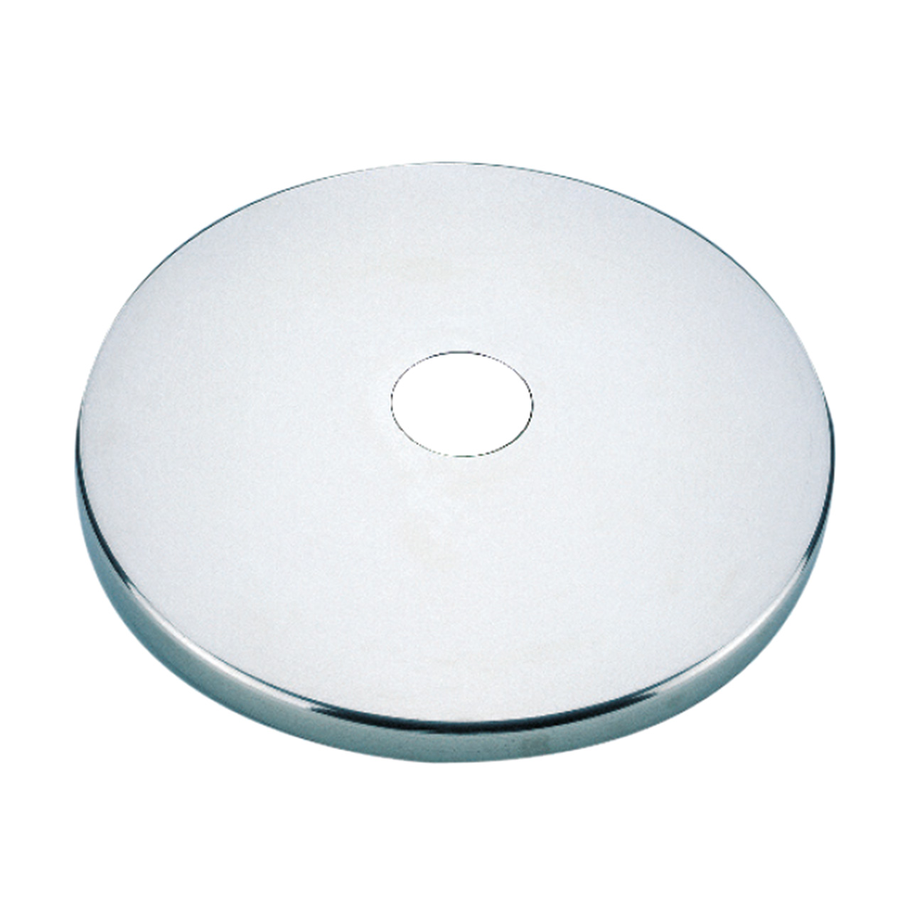 Runde, glänzende Abdeckrosette aus Edelstahl mit mittiger Öffnung, Detailansicht