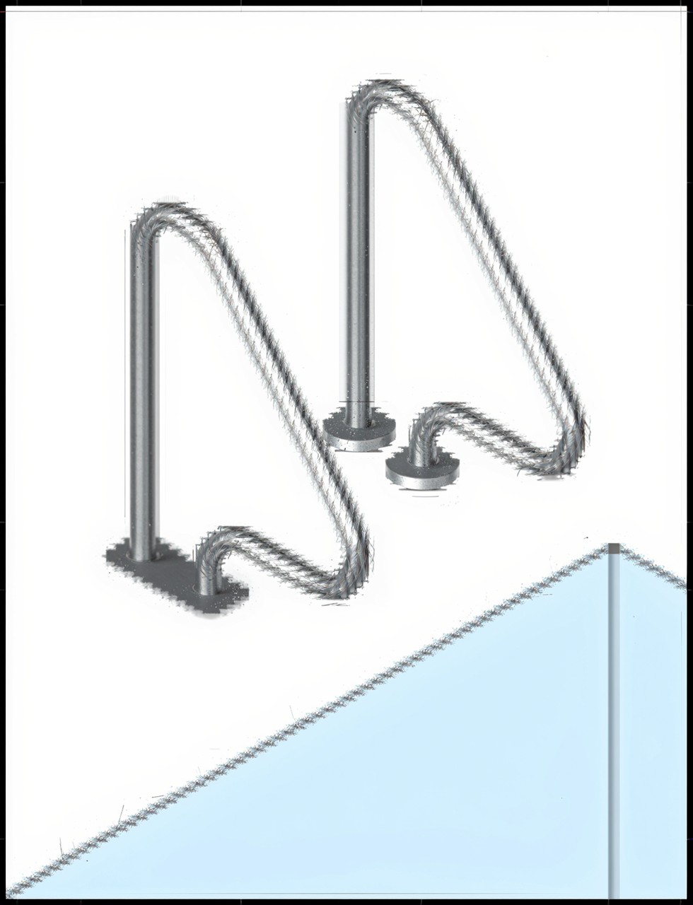Edelstahl Griffbogen Typ B mit durchgehender Flanschplatte am Poolrand, Höhe 750.