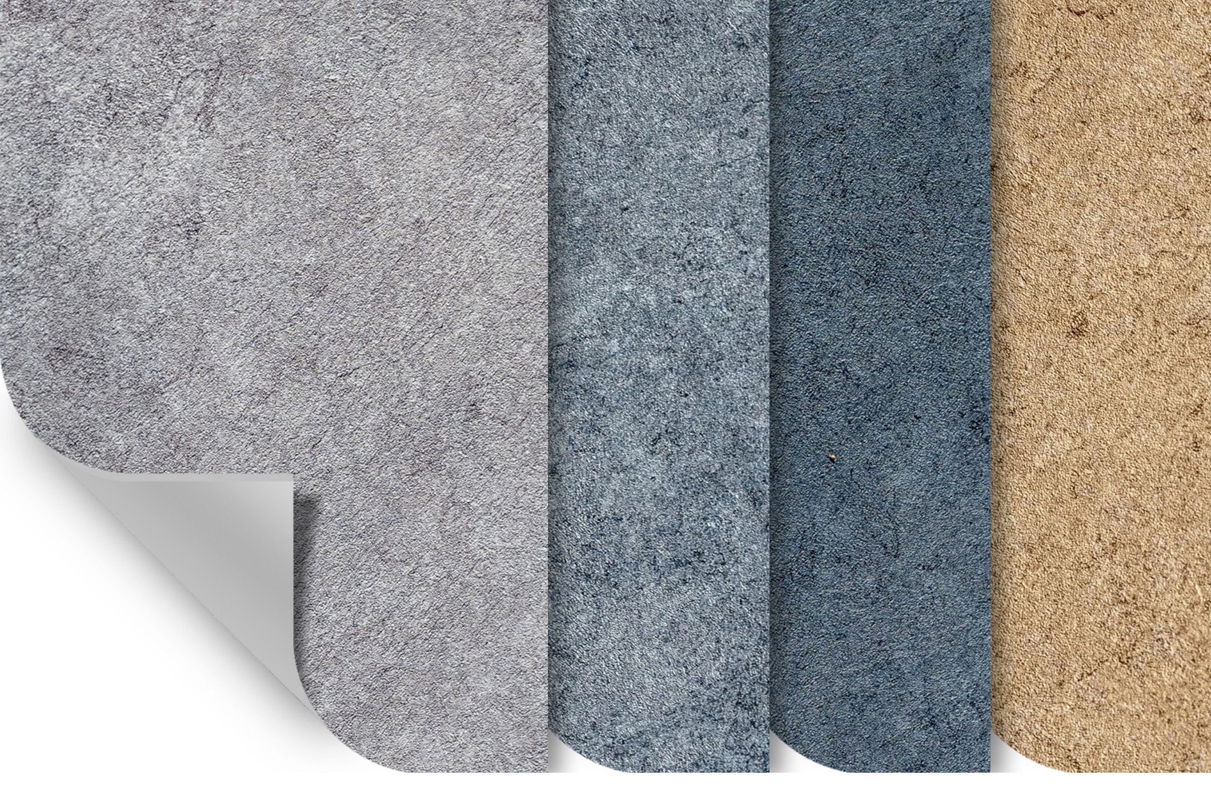 Vier Farbvarianten der Schwimmbadfolie ELBE SOLID Stone: Moon, Graphite, Lava und Amber im Vergleich