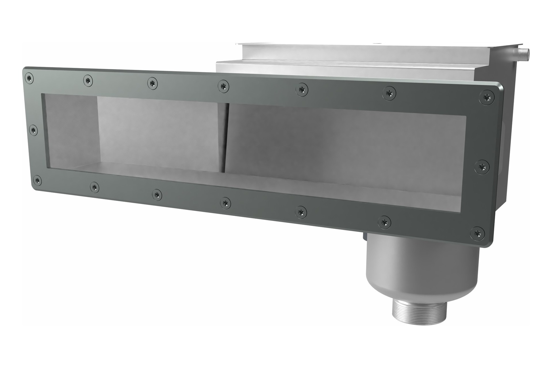 Behncke Revolution Skimmerblende Edelstahl vor dem Skimmerkörper B500 Slim