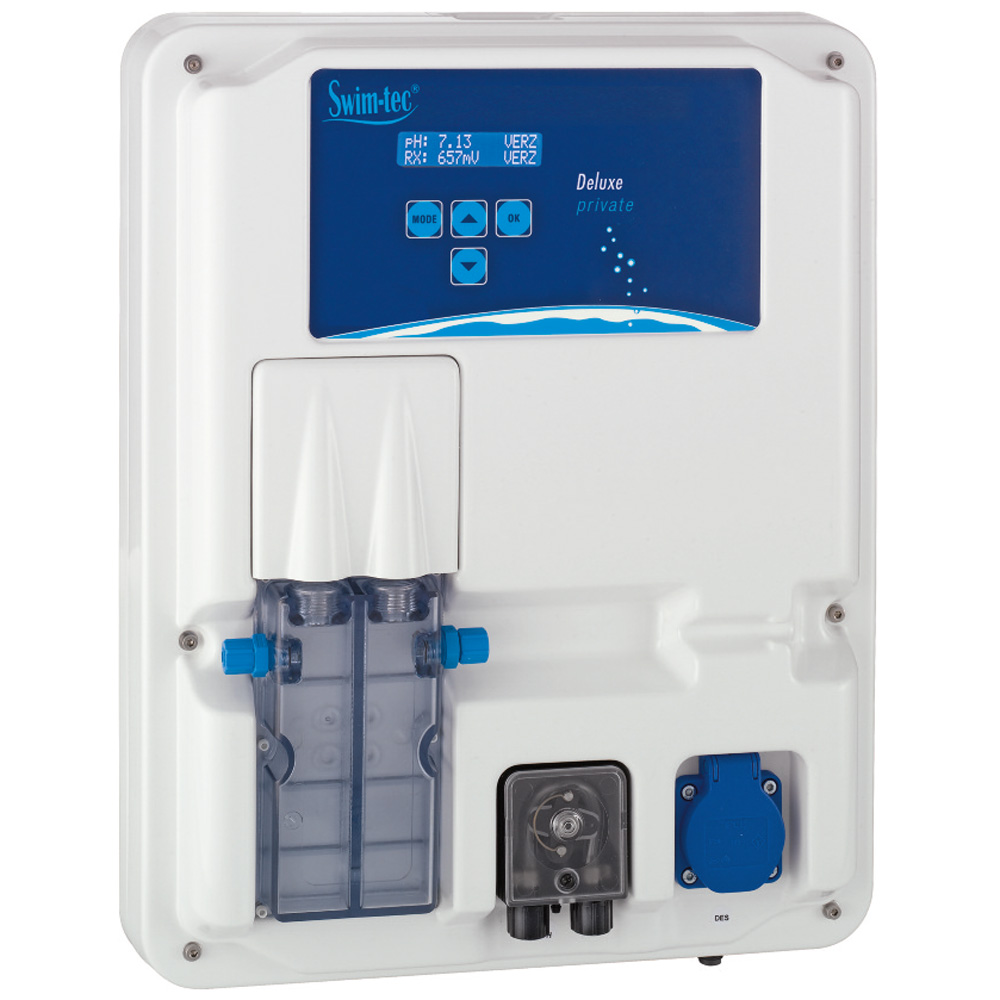 Display und Bedienfeld des DOS pH-Rx Deluxe S mit aktuellen pH- und Redox-Werten.
