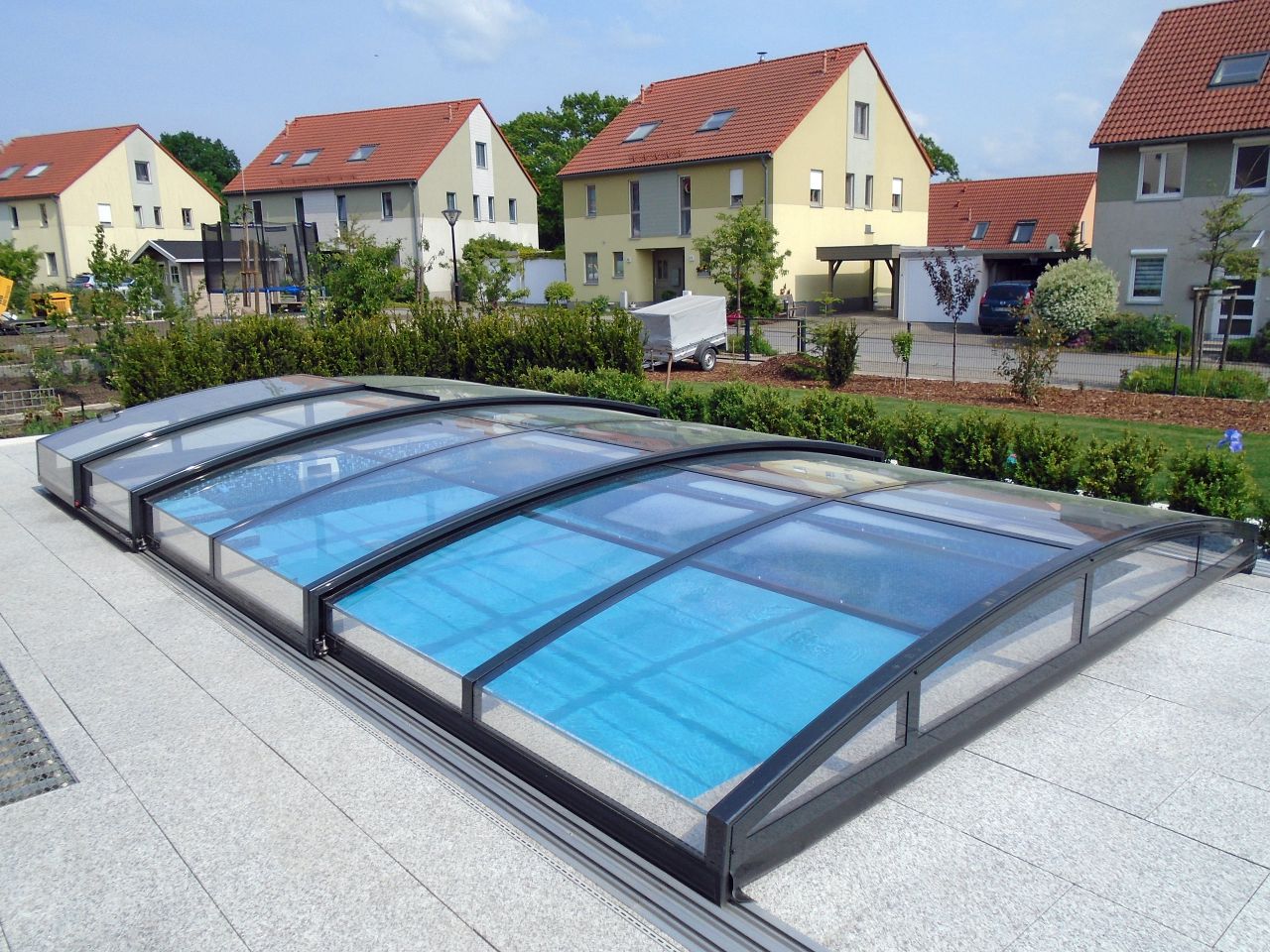 Außenbecken 3x6x1,5m mit gerade Treppe und Schwimmbadüberdachung Stuttgart